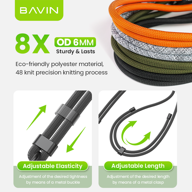 BAVIN BE15 neck hanging strap braided rope sturdy phone 160cm universal adjustable nylon mobile cell phone lanyard