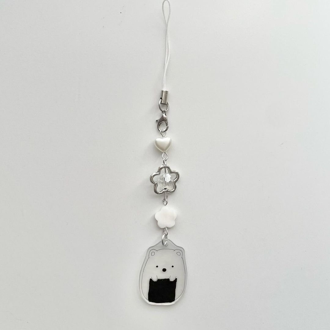 Wholesale Mobile Phone Charms Strap Pearl Shell Acrylic Chains Cute Bow Heart Bear Jewellery For Mobile Women Bead Key Chain