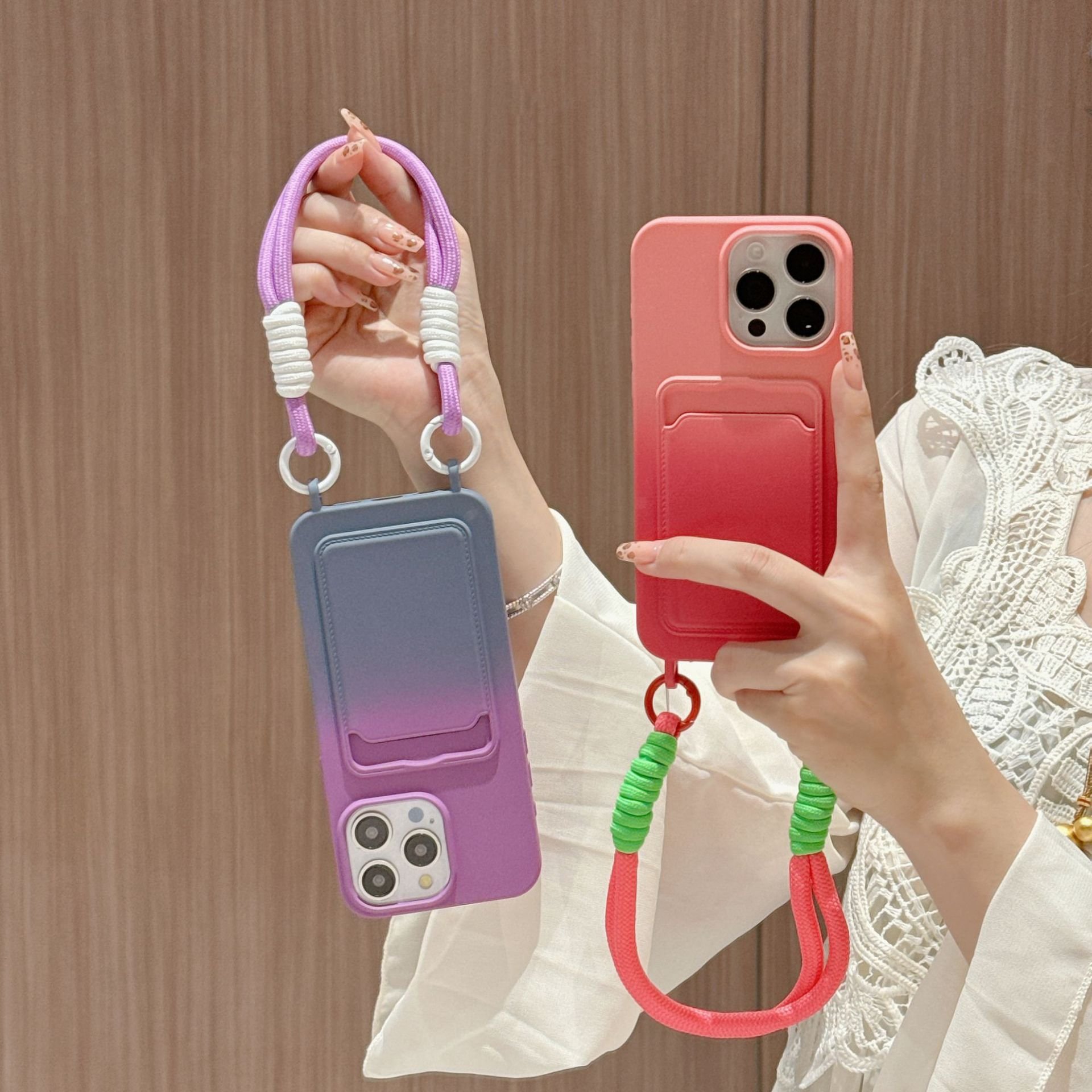 for Iphone 16 15 14 Plus Pro Max Strap Phone Cases Gradient Color Phone Cases Shockproof Phone Case