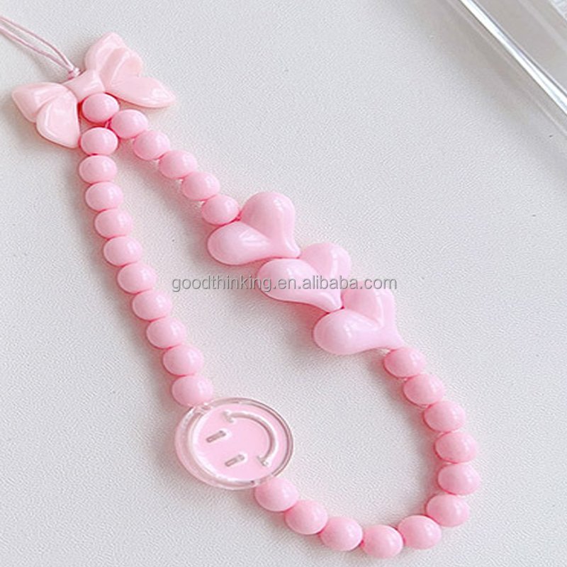 OEM cellphone wrist strap beads acrylic cute fashion girl decoration mobile phone strap accessories