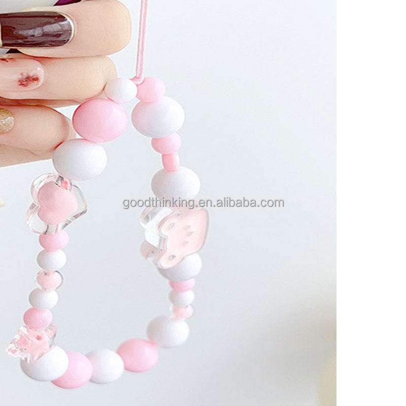 OEM cellphone wrist strap beads acrylic cute fashion girl decoration mobile phone strap accessories
