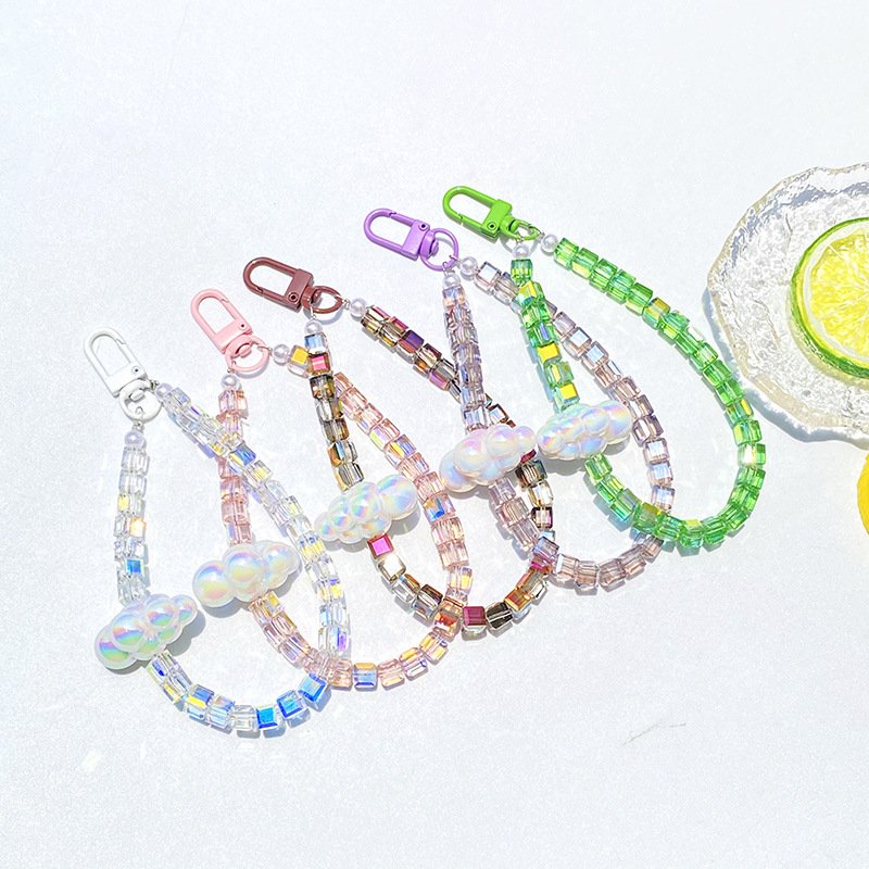 Summer Diy Cell Phone Square Crystal Strap Cute For Hanging Mobile Lanyard Cloud Custom Fabric Beaded Phone Chain Accessories