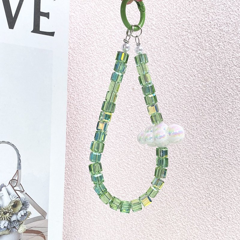 Summer Diy Cell Phone Square Crystal Strap Cute For Hanging Mobile Lanyard Cloud Custom Fabric Beaded Phone Chain Accessories