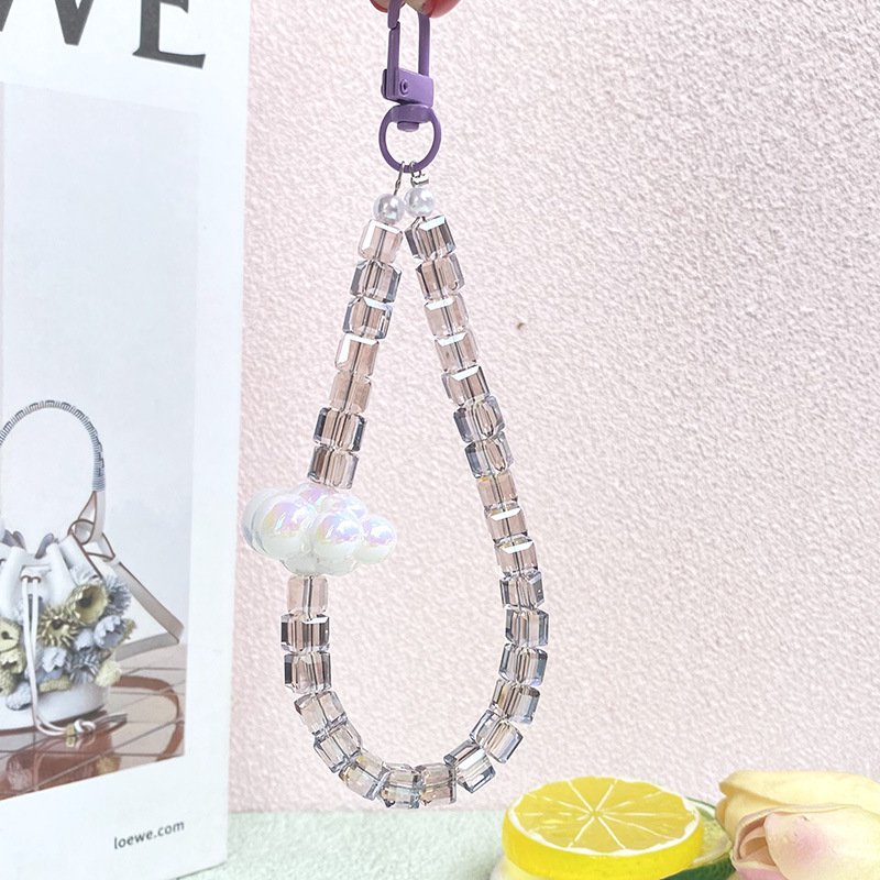Summer Diy Cell Phone Square Crystal Strap Cute For Hanging Mobile Lanyard Cloud Custom Fabric Beaded Phone Chain Accessories