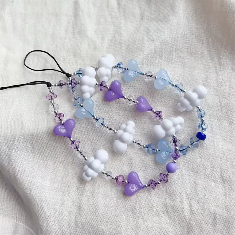 2024 Japan and Korea new high quality bead crystal mobile phone chain DIY cloud mobile phone charm chain