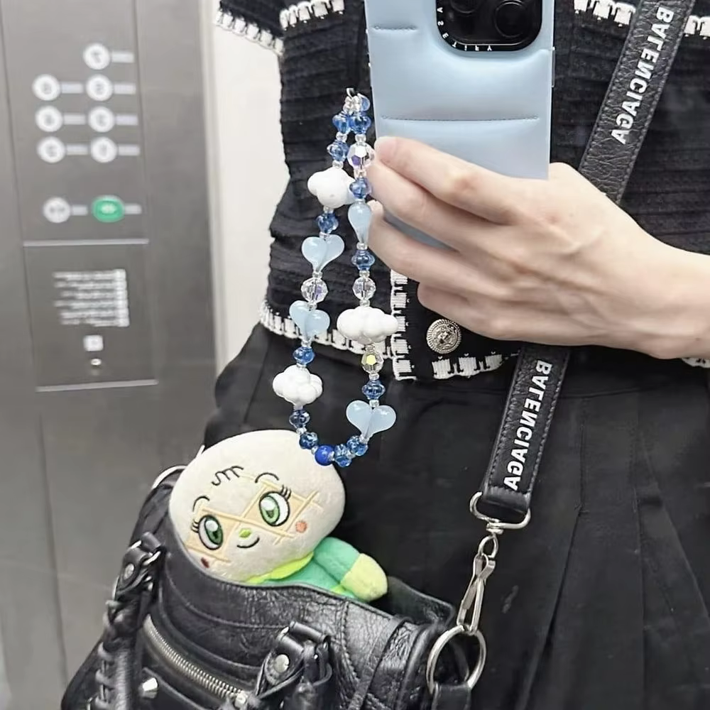 2024 Japan and Korea new high quality bead crystal mobile phone chain DIY cloud mobile phone charm chain