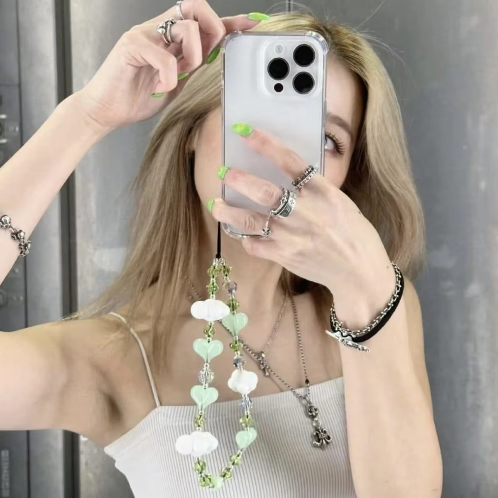 2024 Japan and Korea new high quality bead crystal mobile phone chain DIY cloud mobile phone charm chain