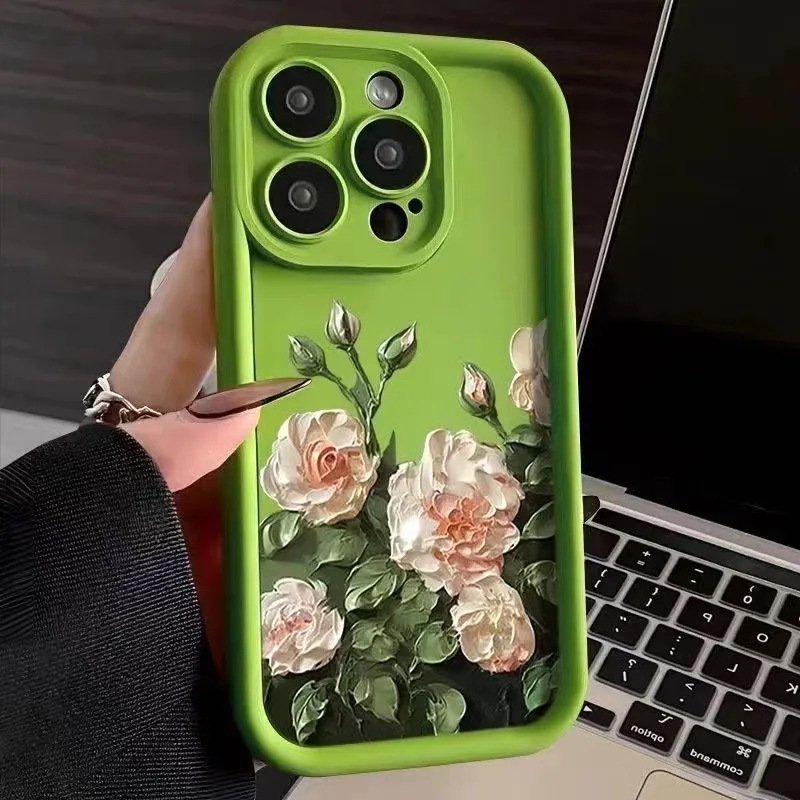 hot selling Oil Painting White Rose Flower Phone case For iPhone 15 Pro Max 14 13 12 11 XS XR lovely Frosted Shockproof Cover