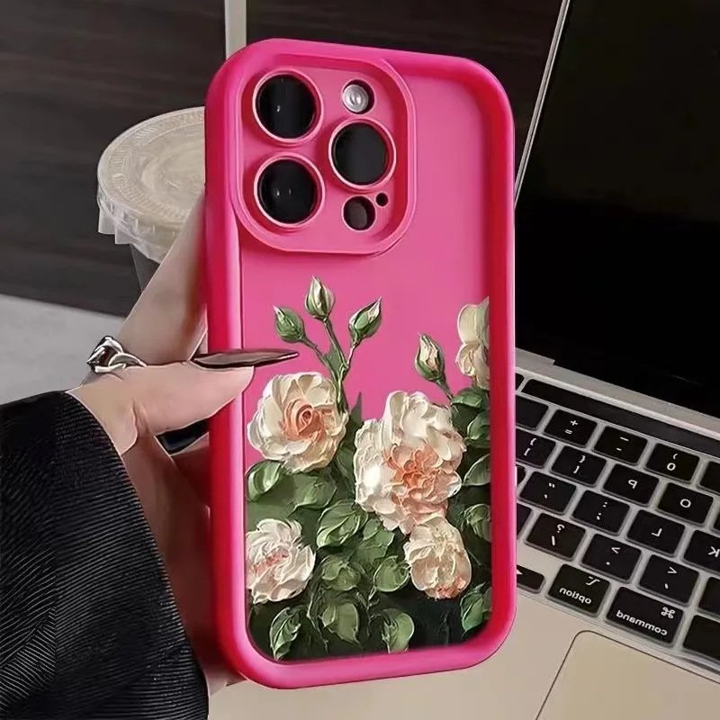 hot selling Oil Painting White Rose Flower Phone case For iPhone 15 Pro Max 14 13 12 11 XS XR lovely Frosted Shockproof Cover