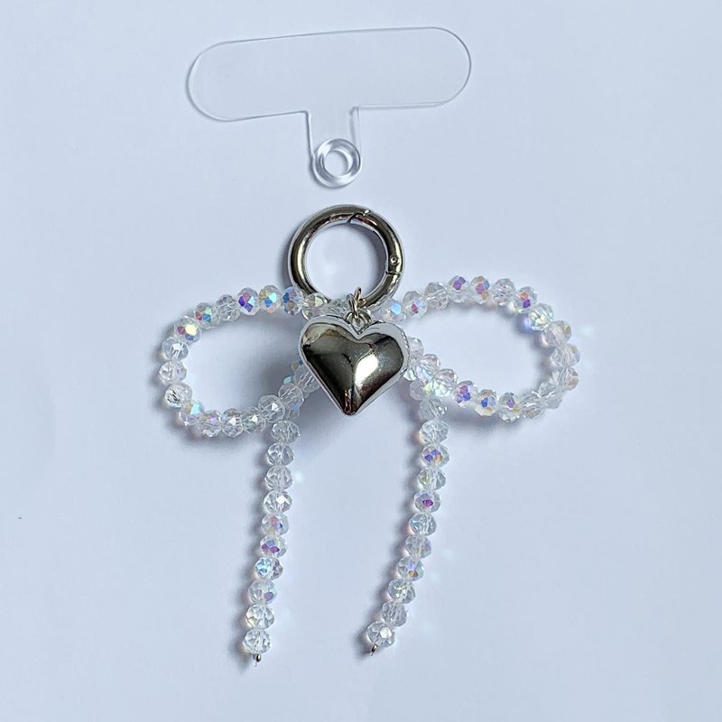 Ins Crystal Ribbon Bowknot Phone Charms Hanging Decoration Anti-loss 3D Heart Pendant For iPhone Short Strap Accessories