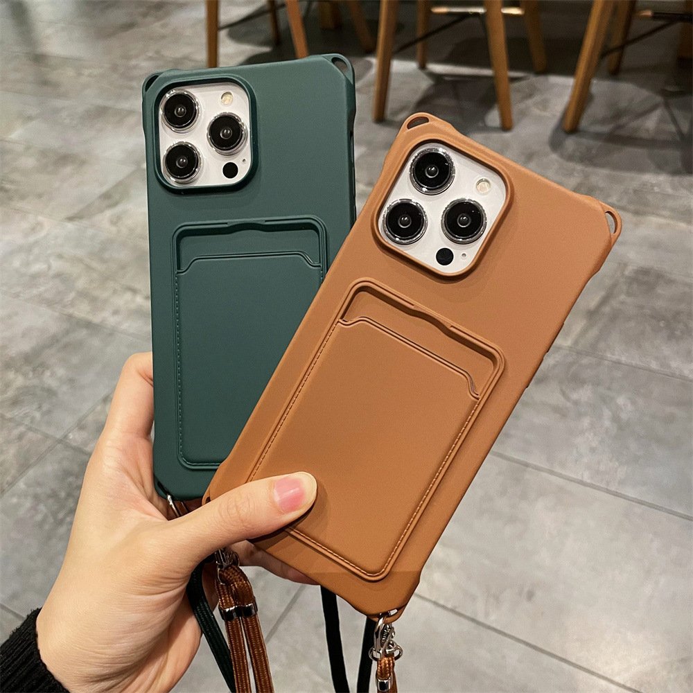 Crossbody Strap Card Silicone Mobile Phone Case For iPhone 16 15 14 13 12 11 Pro max sling Plug cover TPU Shockproof Back cases