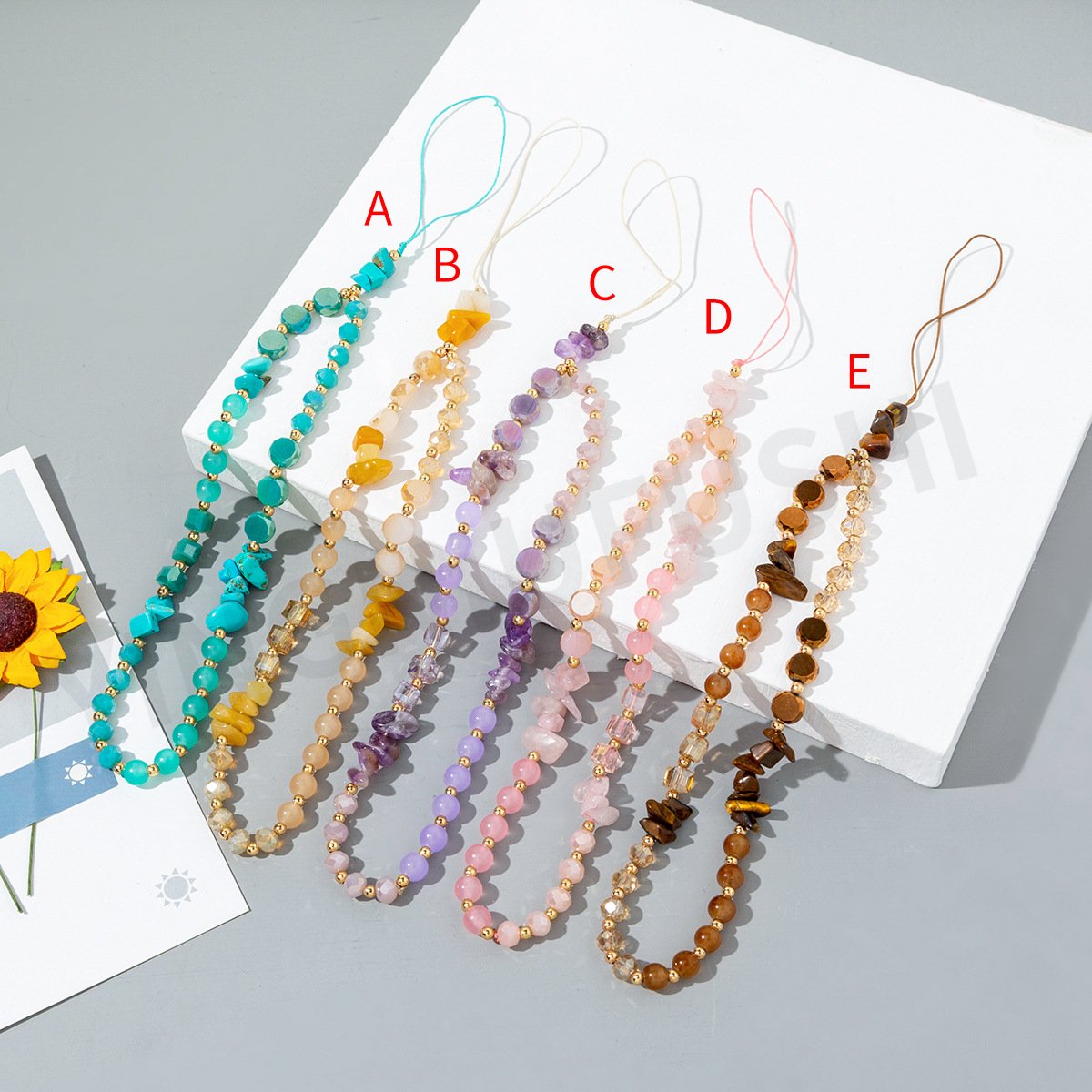 Crystal Stone Bead Phone Lanyard Universal Cell Phone Strap Telephone Hanging Accessory Anti Lost Phone Chain for iphone samsung
