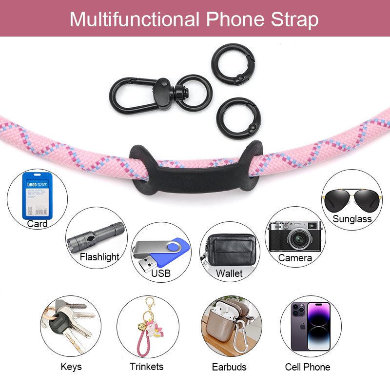 Adjustable Cell Phone Neck Holder Metal Buckle Anti-Theft Crossbody Strap Universal Phone Lanyard With Tether Tabs