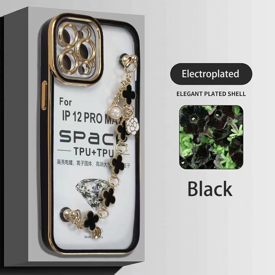Luxury girly phone case with strap for iphone 14 pro max 11 pro wrist chain beautiful phone cover