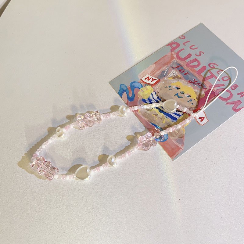 MYLULU free samples Maiden heart pink Bear crystal mobile phone straps Beaded chain universal phone case chain accessories