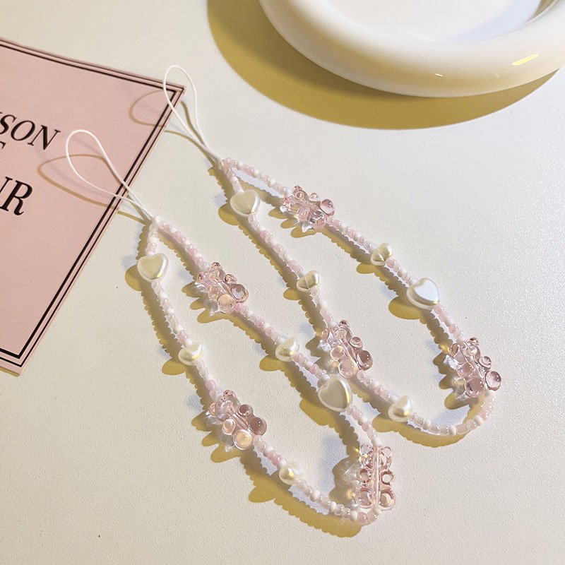 MYLULU free samples Maiden heart pink Bear crystal mobile phone straps Beaded chain universal phone case chain accessories