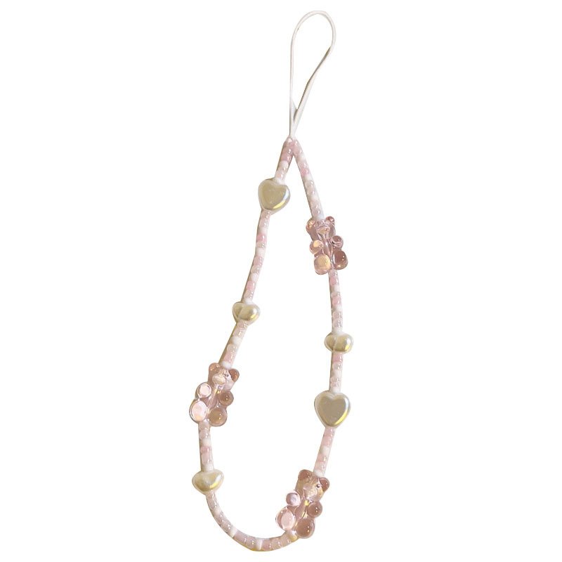 MYLULU free samples Maiden heart pink Bear crystal mobile phone straps Beaded chain universal phone case chain accessories