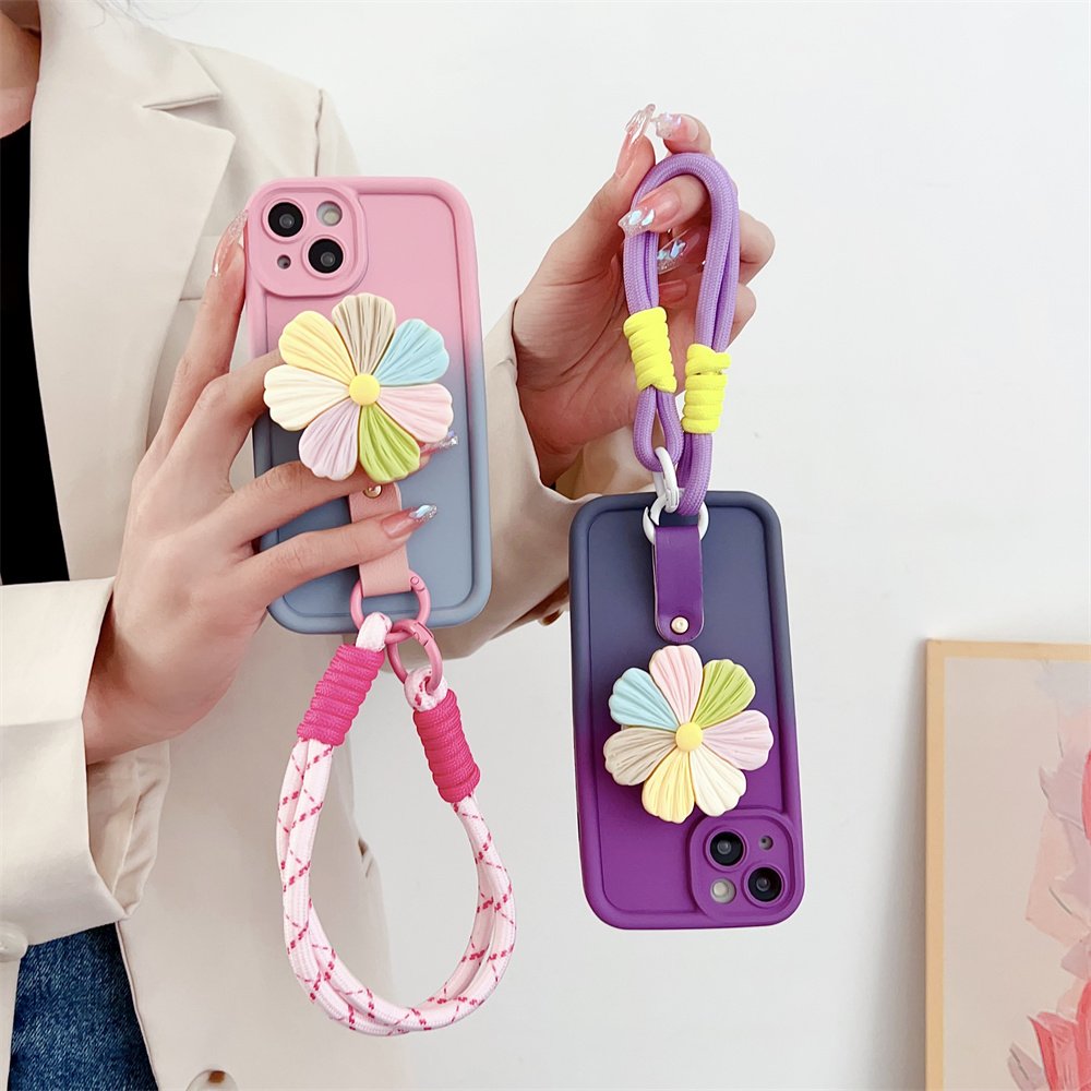 Luxury Gradient Multicolour Phone Case For Honor X9a 50 70 80 90 100 Pro X30i X40 Magic 5 6 V40 Lite Flower Holder Strap Cover