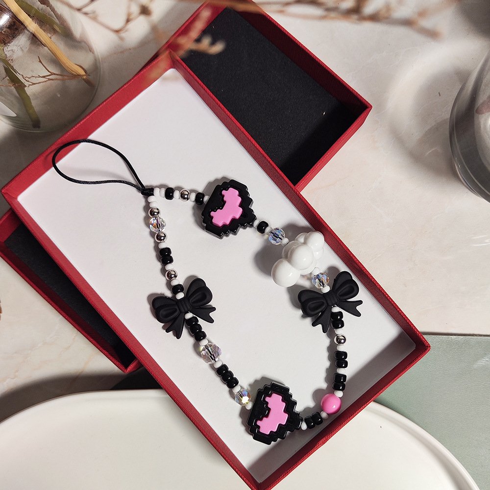 KKBEAD Girl's Ins Style Japanese Korean Beaded Mobile Phone Chain Pendant Love Beaded Mobile Phone Straps