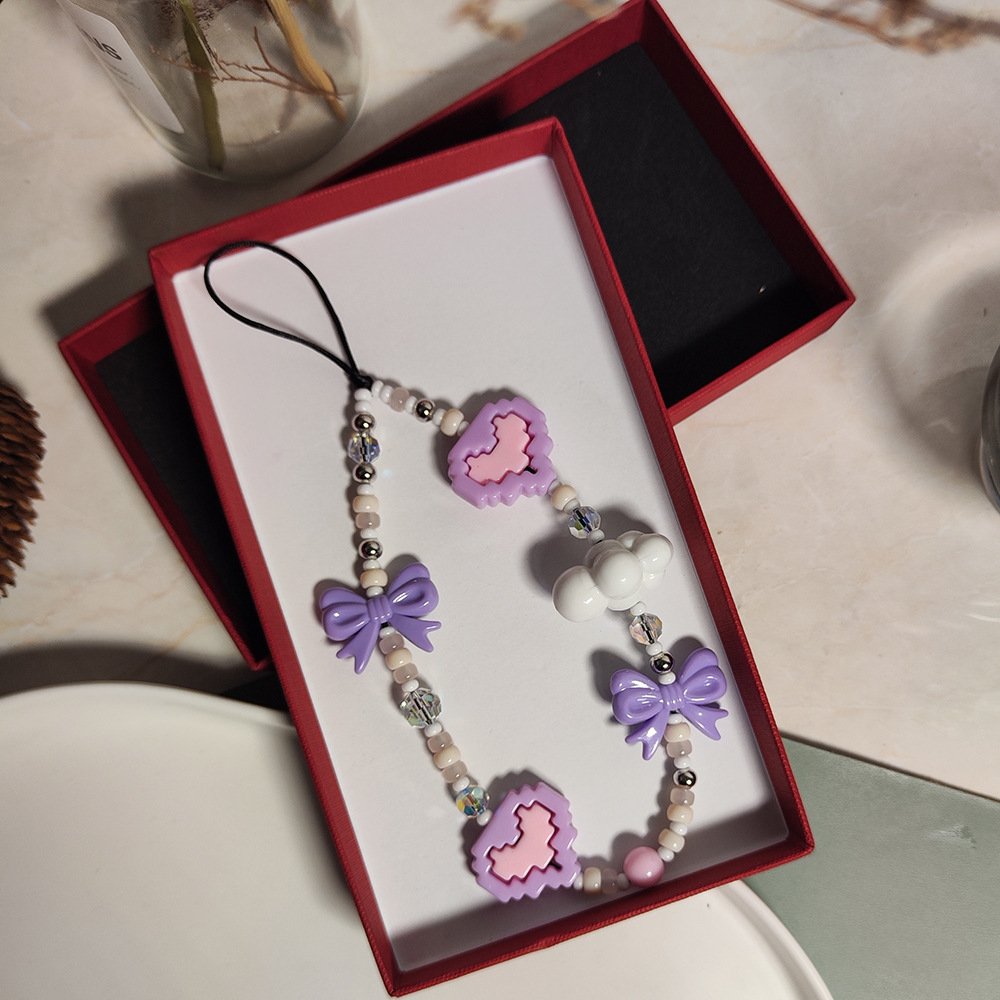 KKBEAD Girl's Ins Style Japanese Korean Beaded Mobile Phone Chain Pendant Love Beaded Mobile Phone Straps