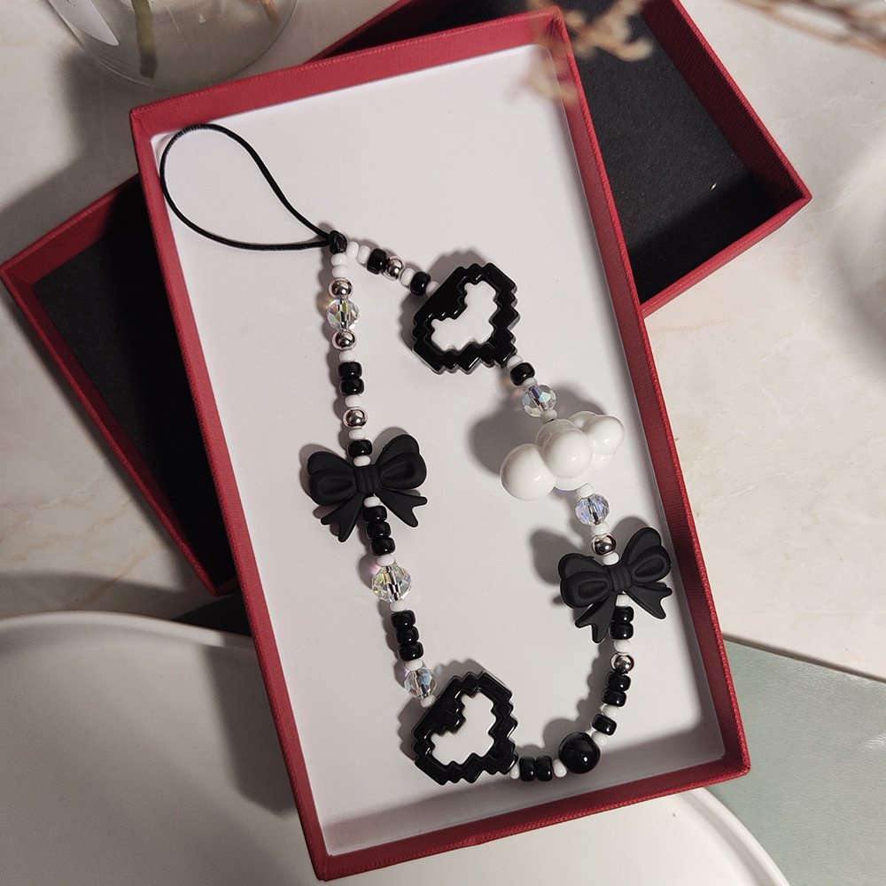 KKBEAD Girl's Ins Style Japanese Korean Beaded Mobile Phone Chain Pendant Love Beaded Mobile Phone Straps