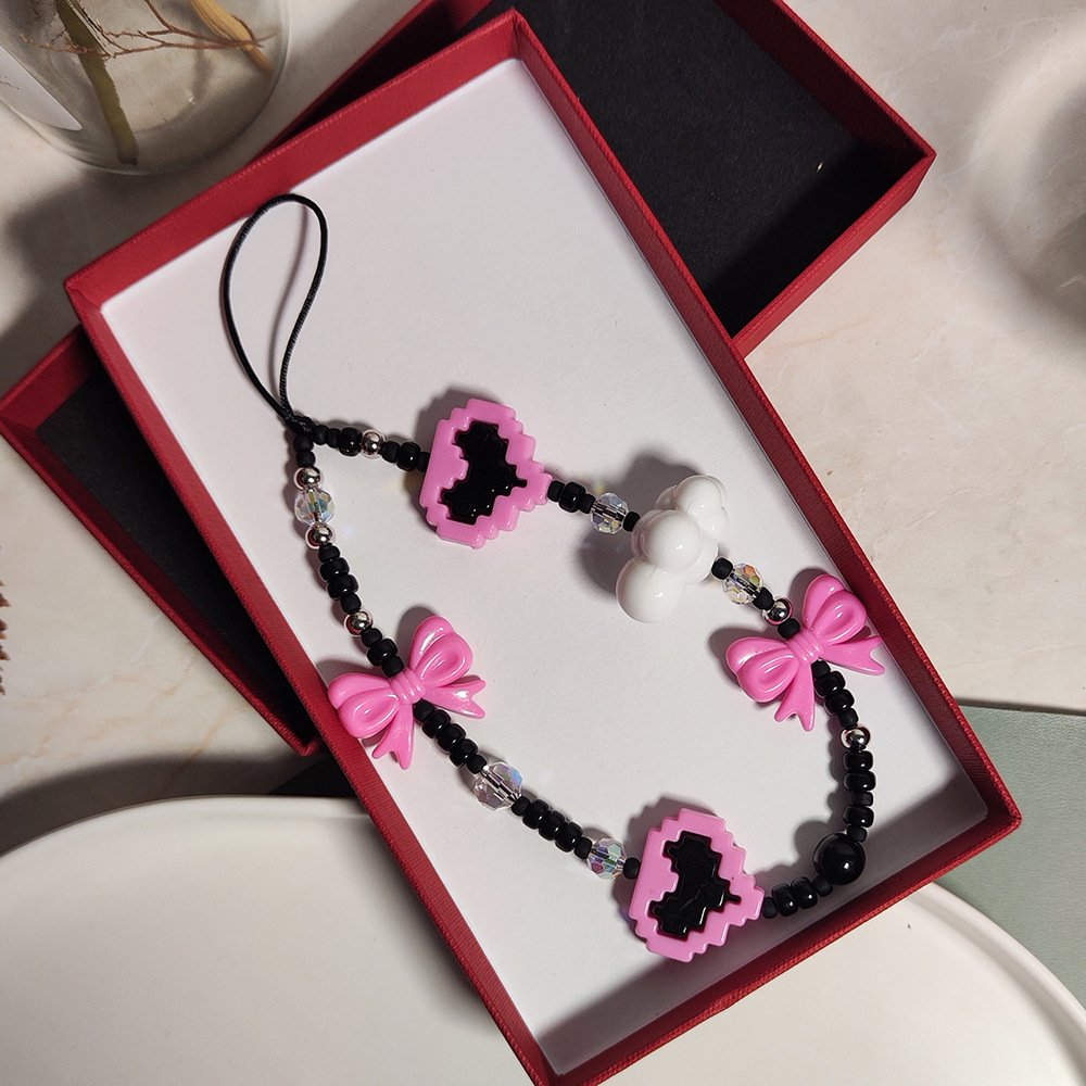 KKBEAD Girl's Ins Style Japanese Korean Beaded Mobile Phone Chain Pendant Love Beaded Mobile Phone Straps