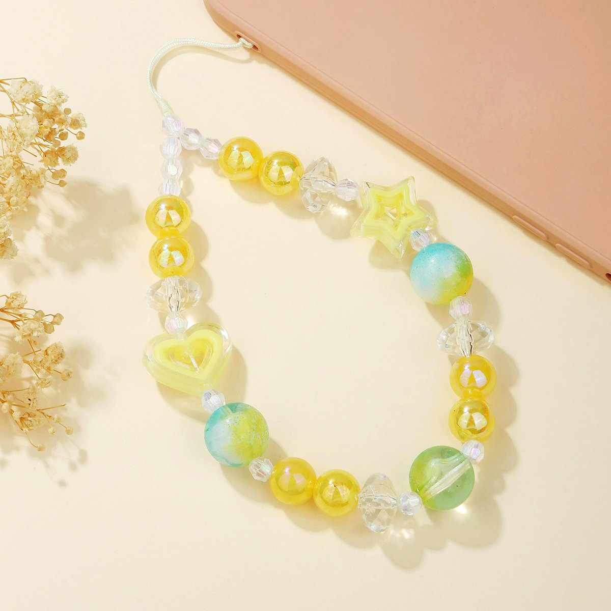 Trendy Multi-Color Heart Star Acrylic Phone Chain Anti-Loss Universal Phone Charm For Easy Carrying And All Phone Models