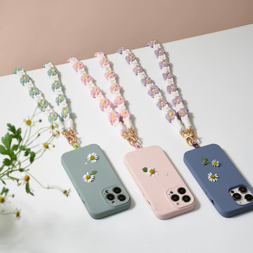Hand-woven flower keychain Bohemian work ID card brand lanyard mobile phone lanyard bag strap shoulder strap