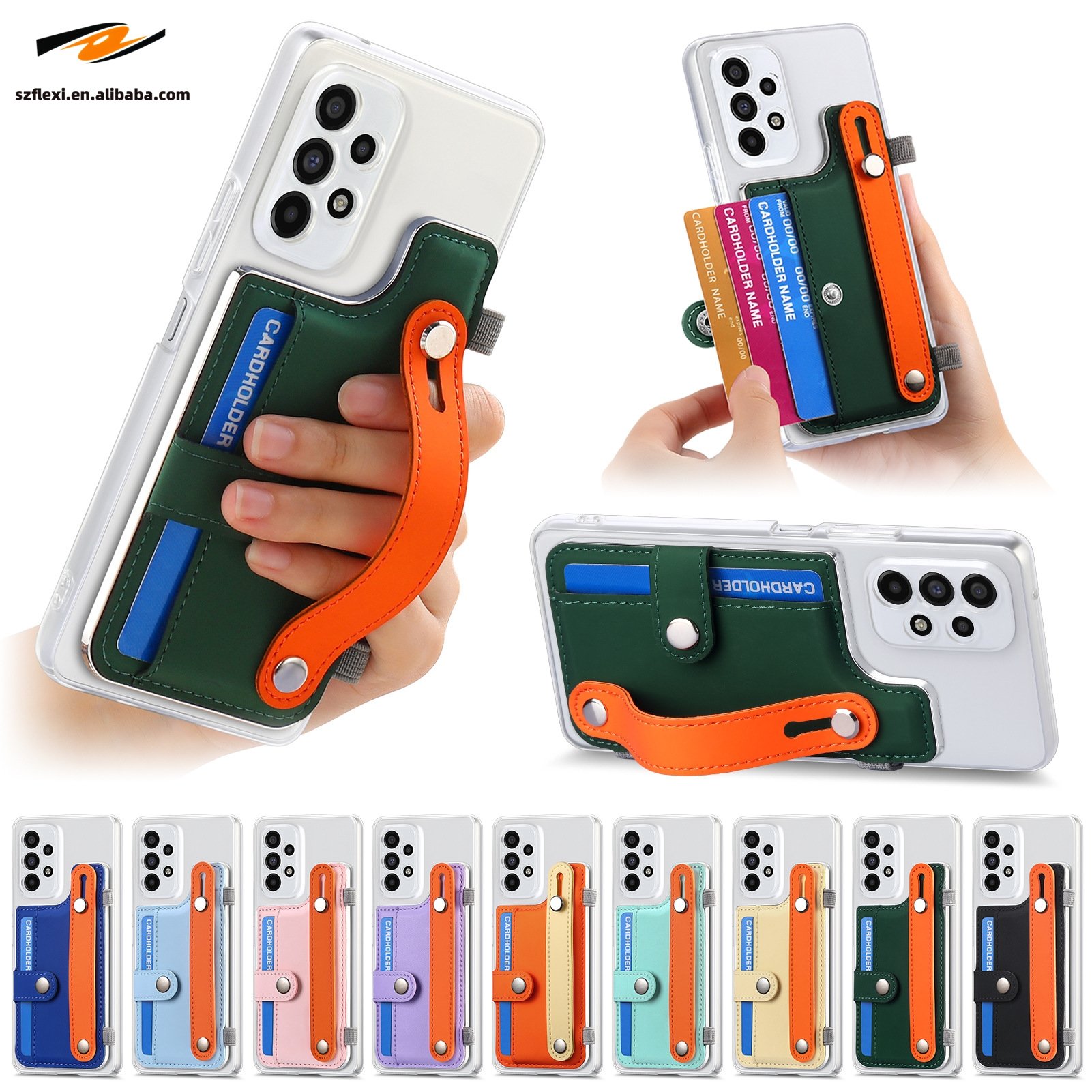 Wrist Strap Insert Card Wallet PU Leather Case For Samsung Galaxy S24 S23 Ultra S22 Plus S20 FE A54 A14 A12 Transparent Cover