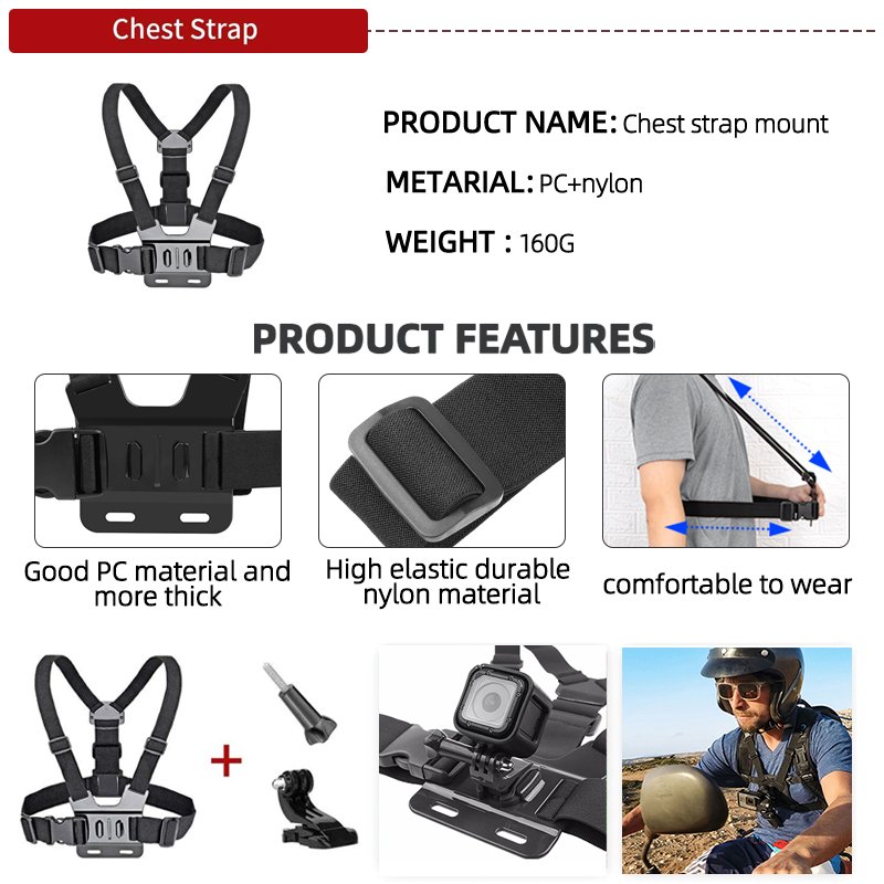 Factory Chest Strap Gopro Accessories Kit Action Camera Accessories Kit For Gopro Hero 11 10 9 8 7 6 5 4 3 black camera gopro12