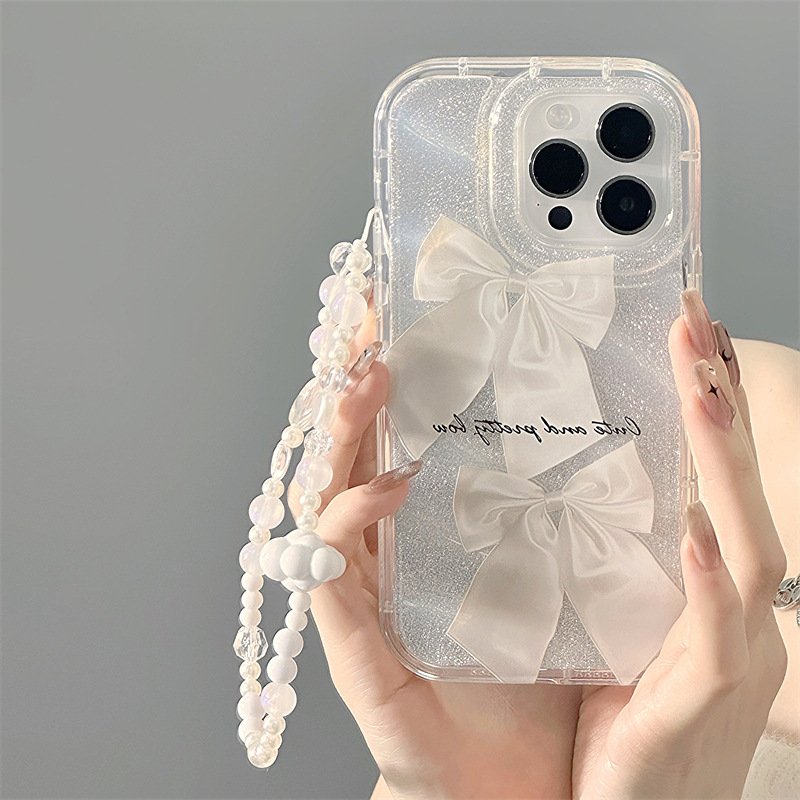Bow Knot Glitter Mobile Bracelet Phone Case Back Cover For Iphone 15 14 13 12 11 pro max