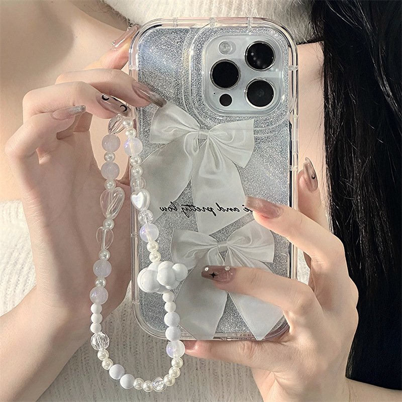 Bow Knot Glitter Mobile Bracelet Phone Case Back Cover For Iphone 15 14 13 12 11 pro max