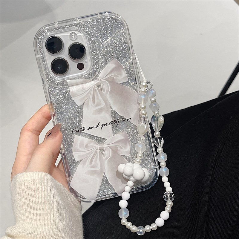 Bow Knot Glitter Mobile Bracelet Phone Case Back Cover For Iphone 15 14 13 12 11 pro max