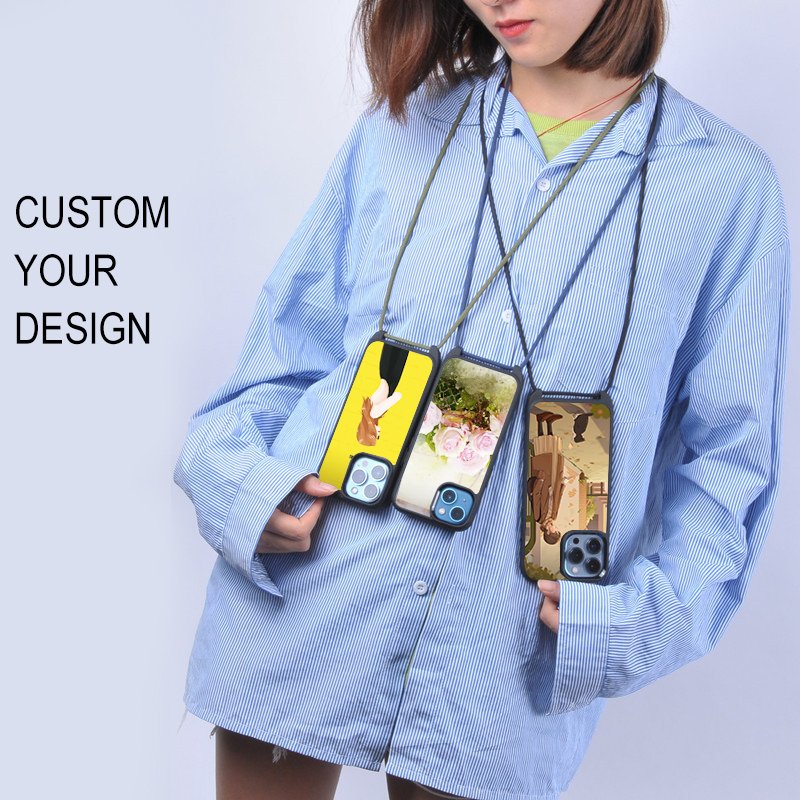 Crossbody Sublimation TPU PC Blank Phone Cases With Strap Crossbody Lanyard Necklace For iphone 14pro max