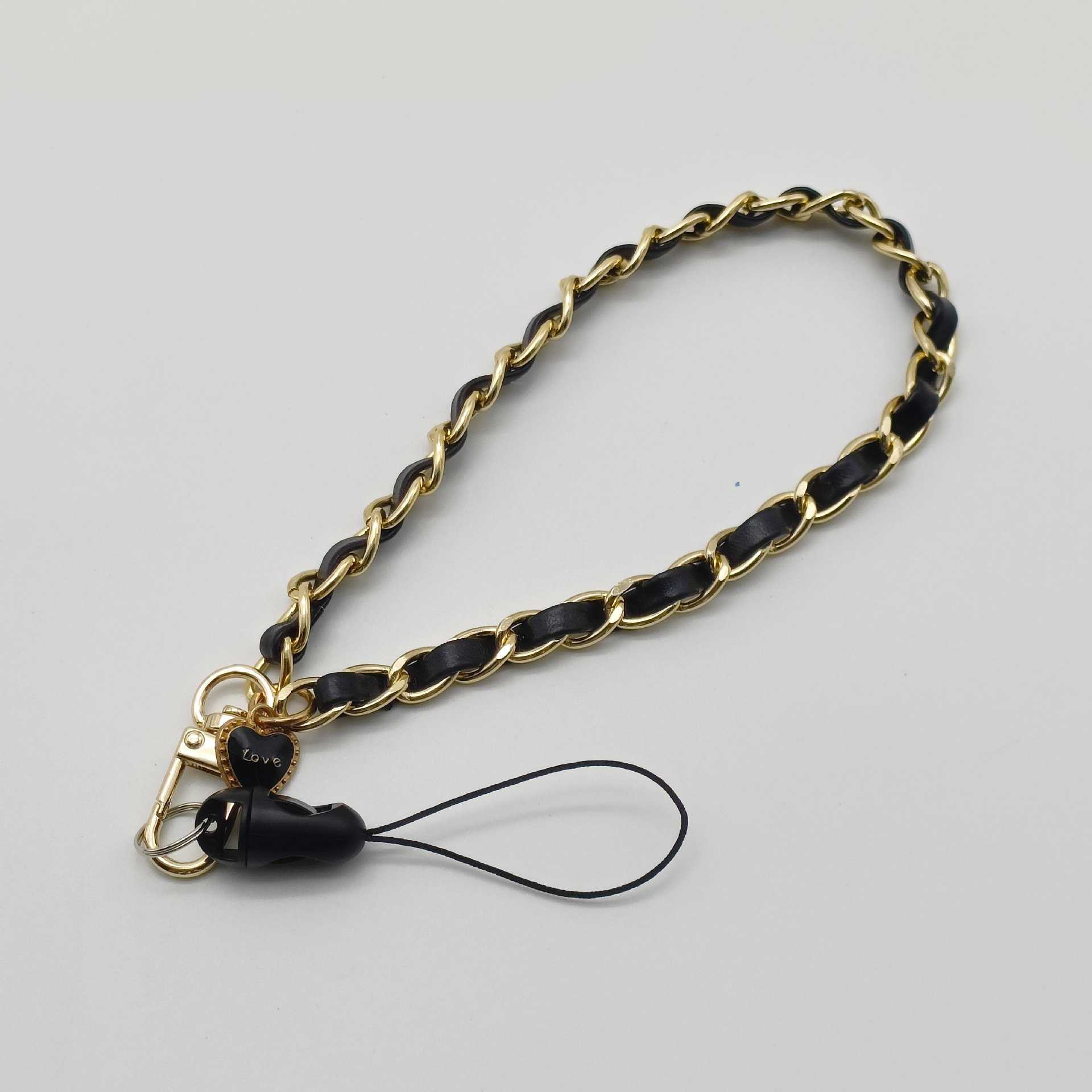 Smartphone accessories mobile phone stainless steel string leather lanyard keychain mobile phone wristband.