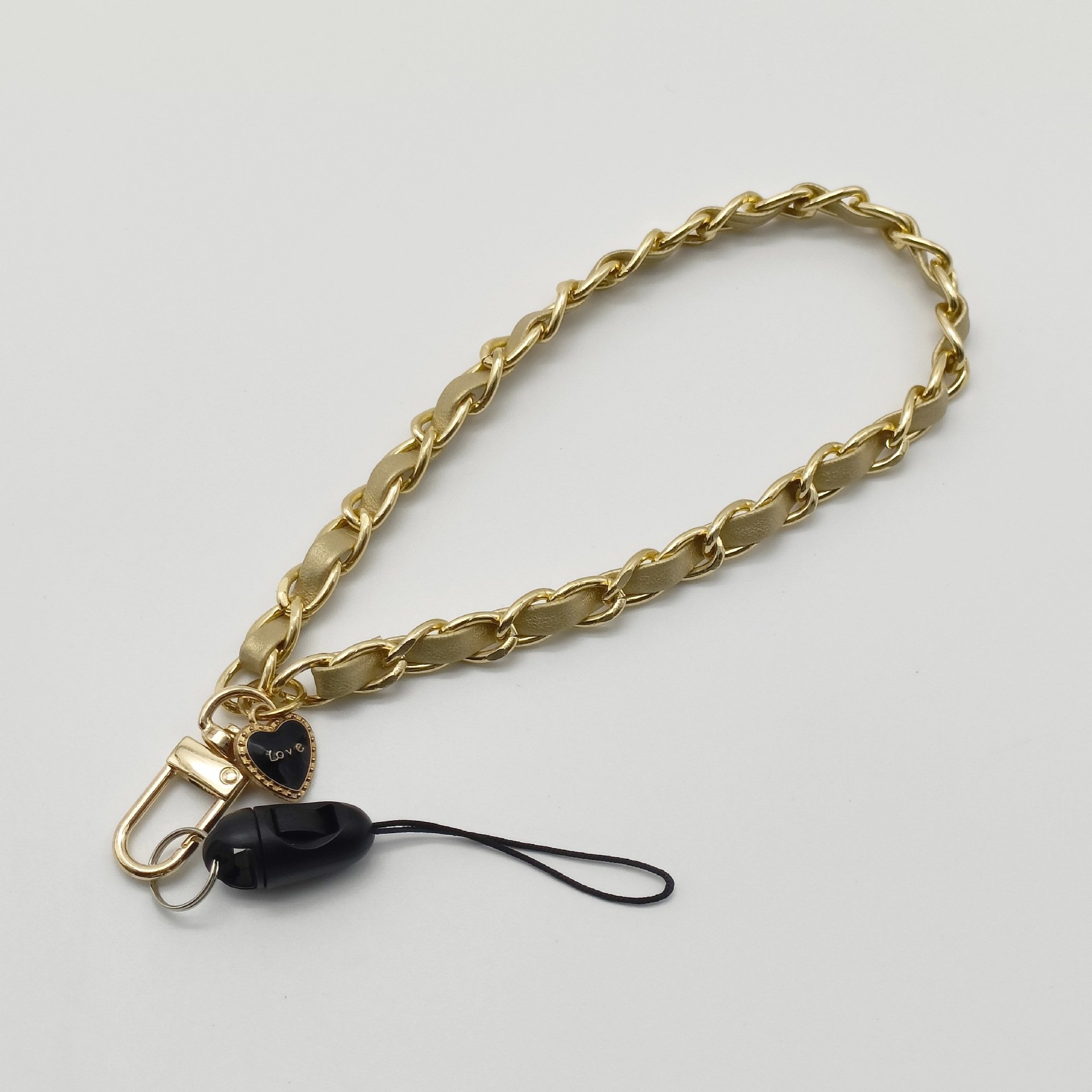 Smartphone accessories mobile phone stainless steel string leather lanyard keychain mobile phone wristband.