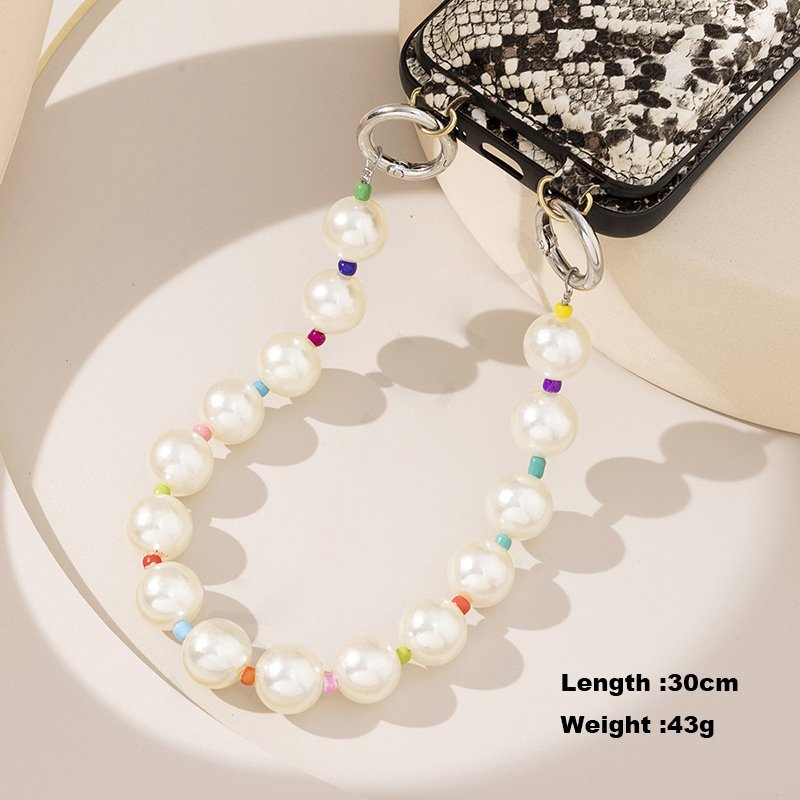 Korea Ins White Pearls Phone Case Chain Fashion Cellphone Handheld Chain Short Mobile Phone Hanging Chain 30cm Custom