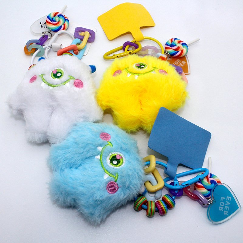stuffed animal Plush Little Monster Keychains Toys Pendant Bag Key holder Mobile Phone Chain diy phone case charms Strap Lanyard