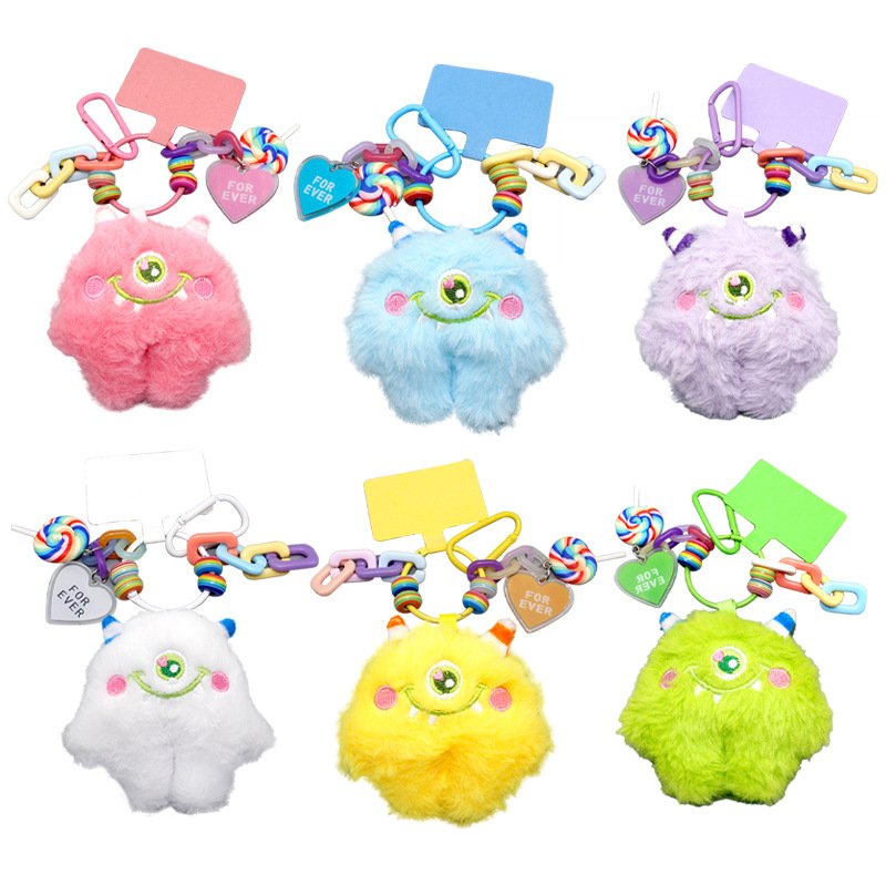 stuffed animal Plush Little Monster Keychains Toys Pendant Bag Key holder Mobile Phone Chain diy phone case charms Strap Lanyard