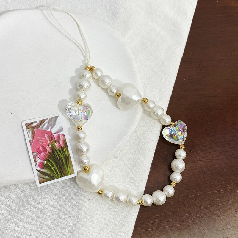 Korea Cute Charm Love Heart Bowknot Phone Chains For Women Girl Telephone Jewelry Strap Beaded Lanyard Hanging Cord Accessories