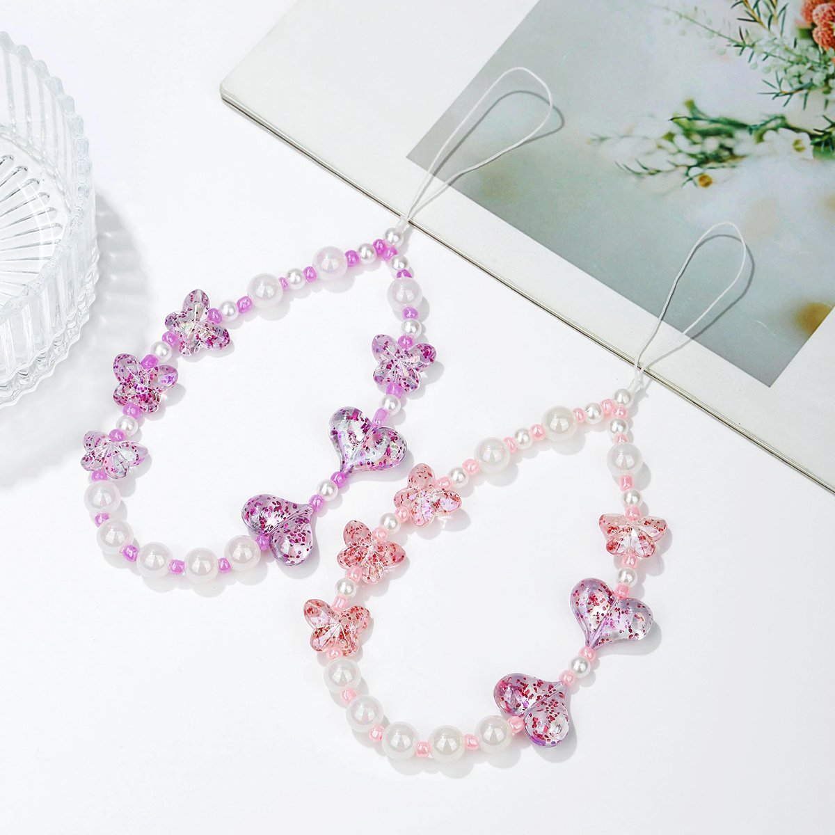 Exclusive Offer Fashion Romantic Universal Anti-Loss Phone Chain Multi-Color Acrylic Beaded Butterfly Star Bag Charm