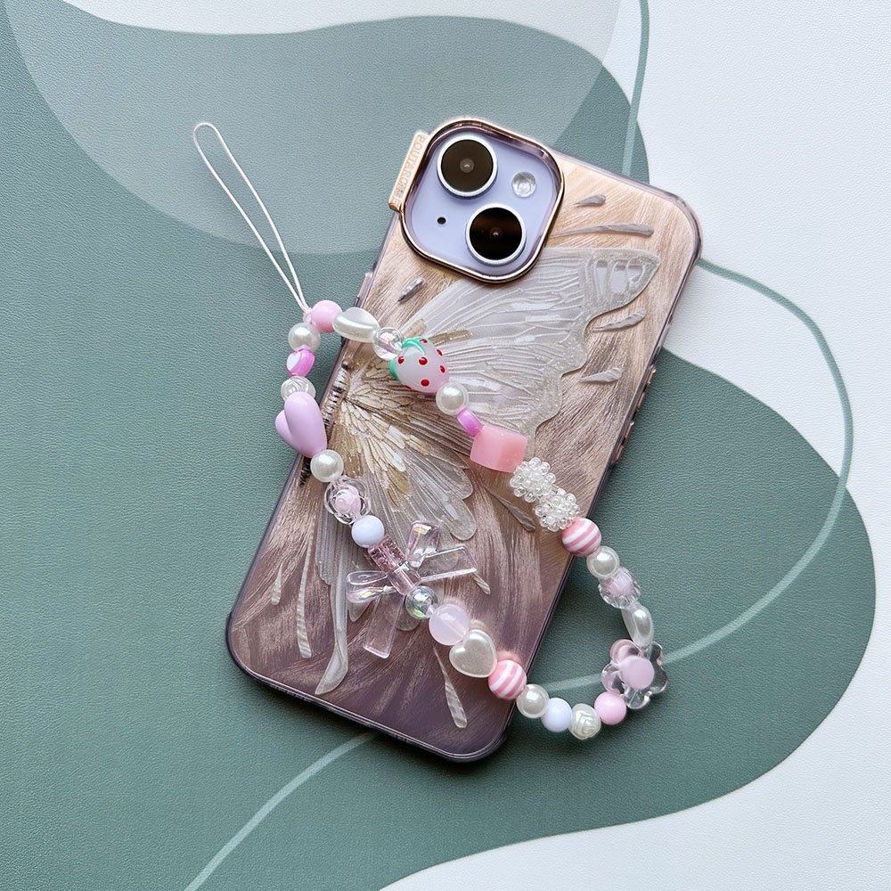 New Strawberry Accessories Phone Lanyard Pink Pendant Beaded Bracelet Chain Phone Case Anti-lost Strap