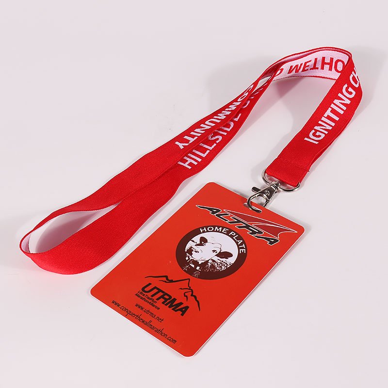red jacquard woven logo lanyard with PVC card NFC RFID safety lanyard neck strap