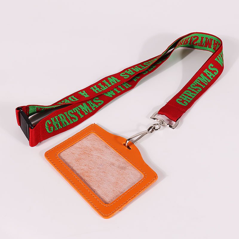 red jacquard woven logo lanyard with PVC card NFC RFID safety lanyard neck strap