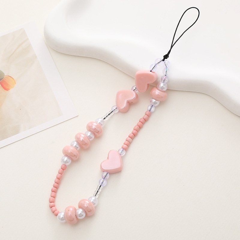 Hot selling heart Pearl Accessories Lanyard Cord String Strap Universal Mobile Charm Hook Cell Phone Charms Beads for Iphone