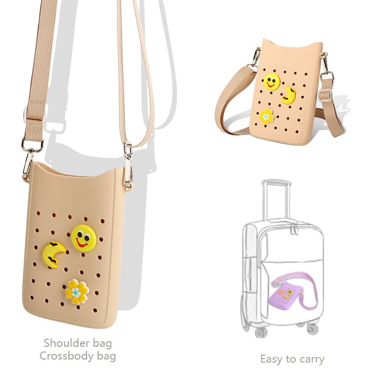Small Messenger Mobile Phone Shoulder Bag Custom Beach Croc Hole Silicone Mini Coin Wallet Purse Crossbody Bag