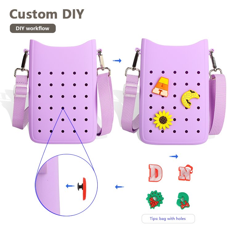 Small Messenger Mobile Phone Shoulder Bag Custom Beach Croc Hole Silicone Mini Coin Wallet Purse Crossbody Bag