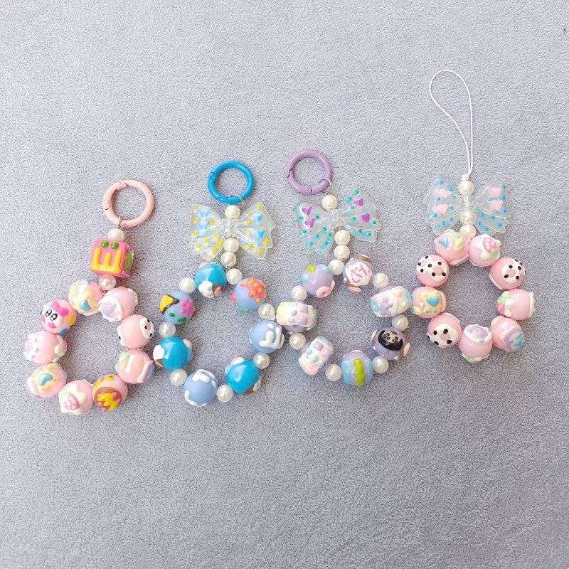 2024 Hand-Painted Beaded Pendant Light Weight Resin Mobile Phone Chain Accessories Keyring Beaded Key Chain Mobile Phone Straps