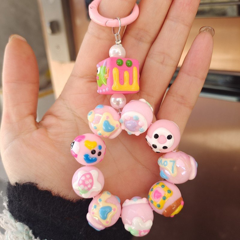 2024 Hand-Painted Beaded Pendant Light Weight Resin Mobile Phone Chain Accessories Keyring Beaded Key Chain Mobile Phone Straps