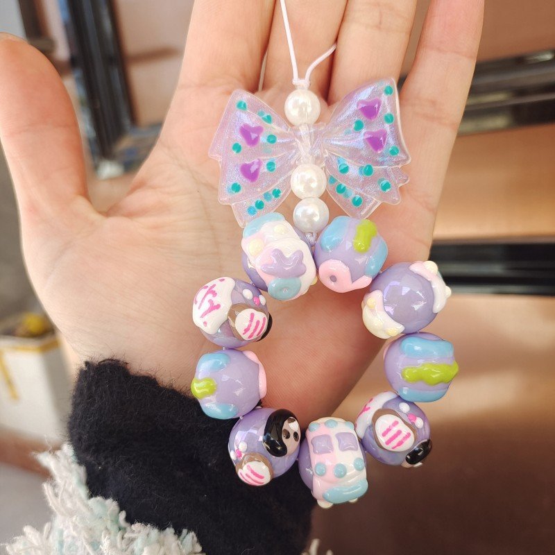 2024 Hand-Painted Beaded Pendant Light Weight Resin Mobile Phone Chain Accessories Keyring Beaded Key Chain Mobile Phone Straps